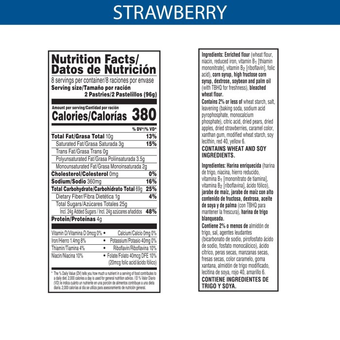 Unfrosted strawberry pop tarts nutrition facts